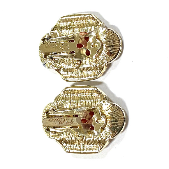 Vintage Coro Clip On Earrings Mid Century Textured Silvertone & Orange Art Glass - Picture 2 of 6